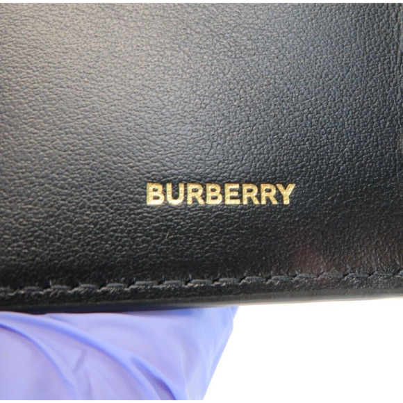 $480 BURBERRY LARK BLACK GRAINED LEATHER GOLD TB LOGO COMPACT TRIFOLD WALLET - Picture 9 of 15